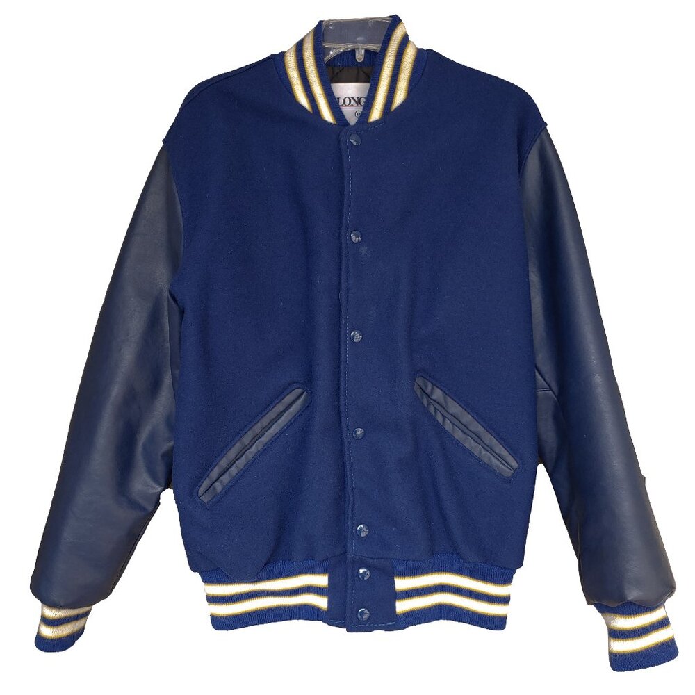 DELONG Varsity Bomber Jacket Blue Yellow Streetwear Retro Rebels Athlete Coat